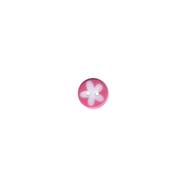 Kunststoffknopf 2-löchrig Ø 1,3 cm Rosa mit weißer Blüte